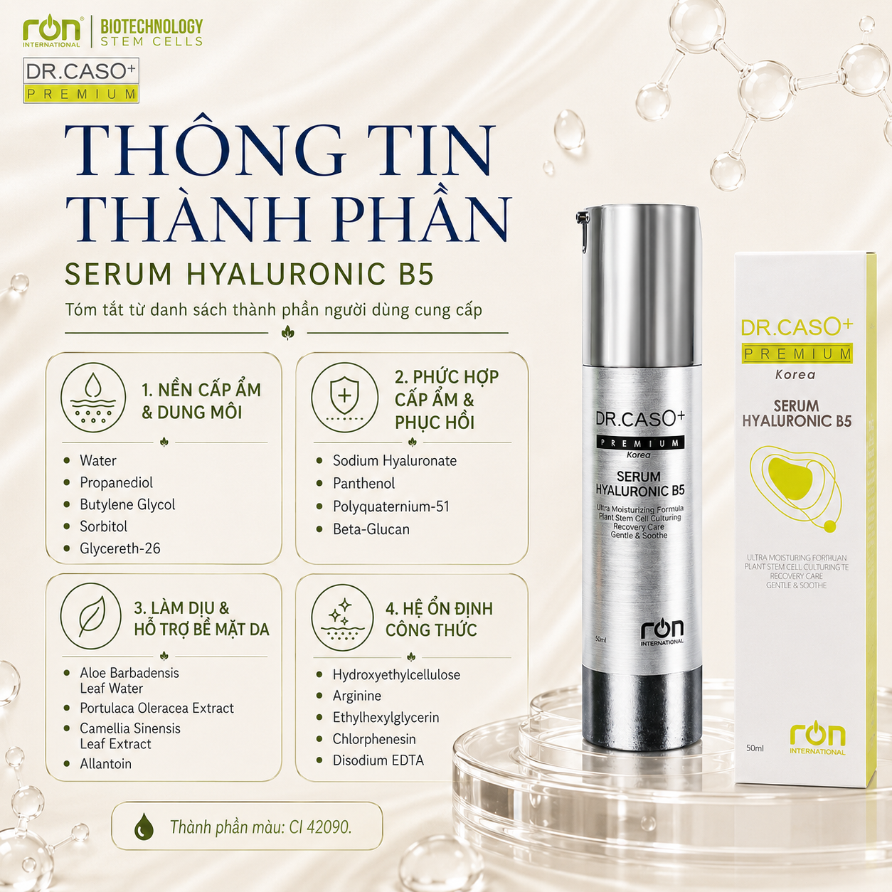 Dr.Caso+ Premium Serum Hyaluronic B5/ Serum siêu cấp ẩm sáng da Hya-B5 50ml